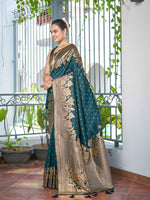 Thumbnail for MANOHARI Banarasi Silk Blend Jacquard Work Saree - Green - Dista