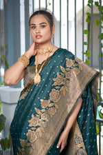 Thumbnail for MANOHARI Banarasi Silk Blend Jacquard Work Saree - Green - Dista