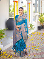 Thumbnail for MANOHARI Banarasi Silk Blend Jacquard Work Saree - Blue - Dista
