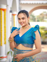 Thumbnail for MANOHARI Banarasi Silk Blend Jacquard Work Saree - Blue - Dista