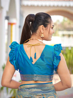 Thumbnail for MANOHARI Banarasi Silk Blend Jacquard Work Saree - Blue - Dista