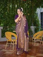 Thumbnail for MANOHARI Banarasi Silk Blend Jacquard Work Saree - Purple - Dista