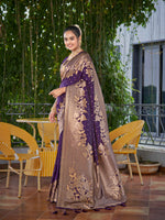 Thumbnail for MANOHARI Banarasi Silk Blend Jacquard Work Saree - Purple - Dista