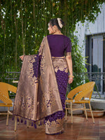 Thumbnail for MANOHARI Banarasi Silk Blend Jacquard Work Saree - Purple - Dista
