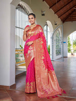 Thumbnail for MANOHARI Banarasi Silk Blend Jacquard Work Saree - Pink - Dista