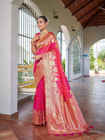 Thumbnail for MANOHARI Banarasi Silk Blend Jacquard Work Saree - Pink - Dista