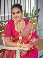 Thumbnail for MANOHARI Banarasi Silk Blend Jacquard Work Saree - Pink - Dista