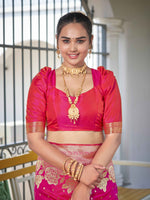 Thumbnail for MANOHARI Banarasi Silk Blend Jacquard Work Saree - Pink - Dista