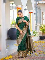 Thumbnail for MANOHARI Banarasi Silk Blend Jacquard Work Saree - Green - Dista