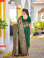 Thumbnail for MANOHARI Banarasi Silk Blend Jacquard Work Saree - Green - Dista