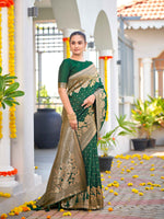 Thumbnail for MANOHARI Banarasi Silk Blend Jacquard Work Saree - Green - Dista