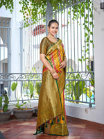 Thumbnail for MANOHARI Banarasi Silk Blend Jacquard Work Saree - Green - Dista
