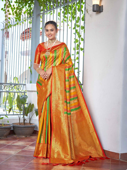 MANOHARI Banarasi Silk Blend Jacquard Work Saree - Red - Dista