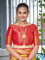 Thumbnail for MANOHARI Banarasi Silk Blend Jacquard Work Saree - Pink - Dista