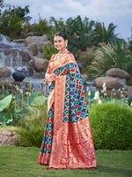Thumbnail for MANOHARI Banarasi Silk Blend Jacquard Work Saree - Blue - Dista