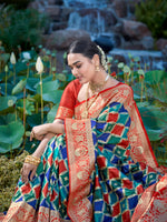 Thumbnail for MANOHARI Banarasi Silk Blend Jacquard Work Saree - Blue - Dista