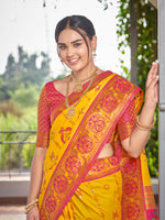 Thumbnail for MANOHARI Banarasi Silk Blend Jacquard Work Saree - Yellow - Dista