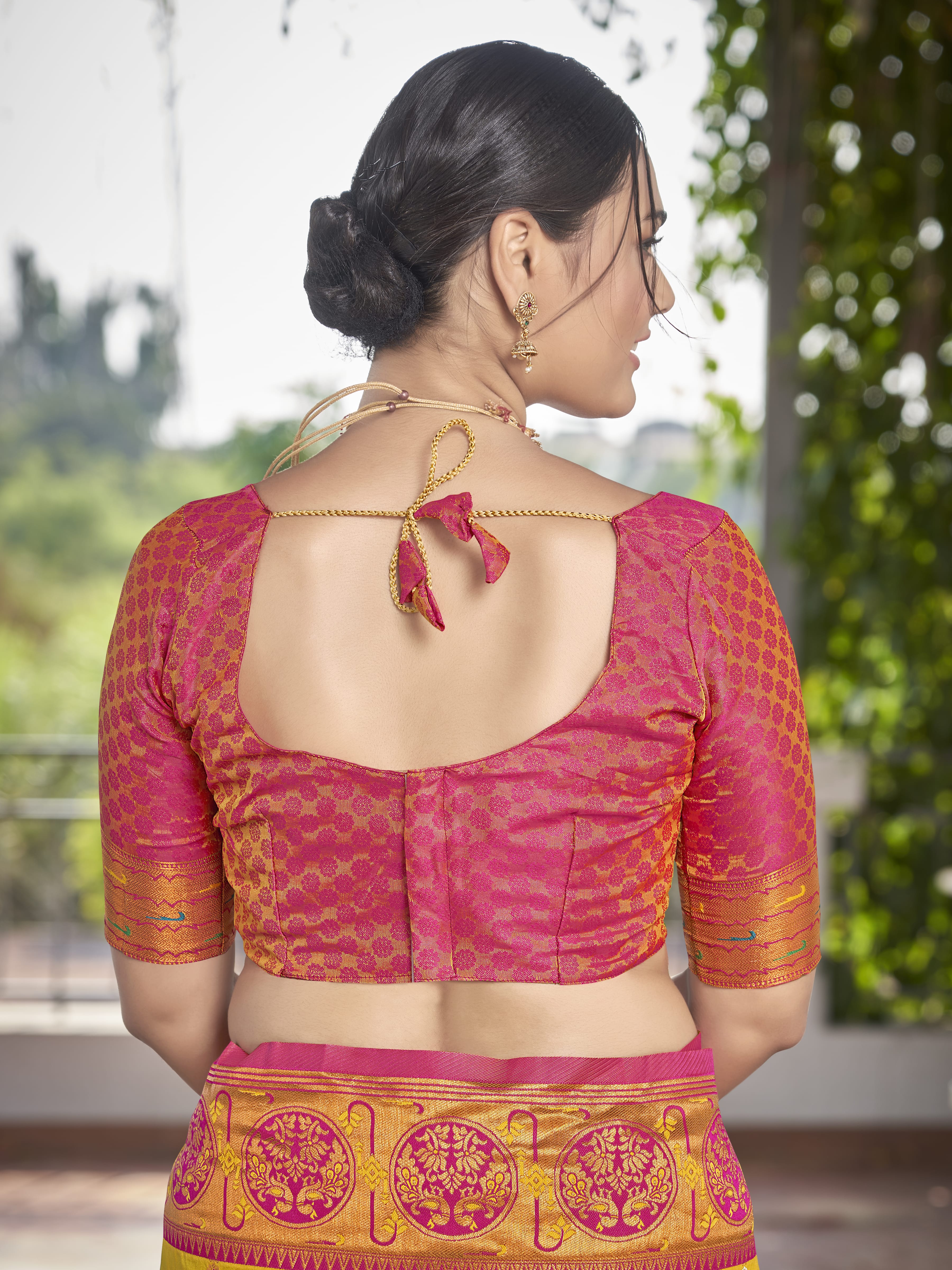 MANOHARI Banarasi Silk Blend Jacquard Work Saree - Yellow - Dista