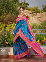 Thumbnail for MANOHARI Banarasi Silk Blend Jacquard Work Saree - Blue - Dista