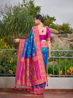 Thumbnail for MANOHARI Banarasi Silk Blend Jacquard Work Saree - Blue - Dista