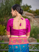 Thumbnail for MANOHARI Banarasi Silk Blend Jacquard Work Saree - Blue - Dista