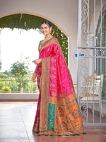 Thumbnail for MANOHARI Banarasi Silk Blend Jacquard Work Saree - Pink - Dista