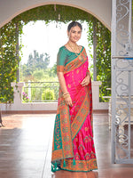 Thumbnail for MANOHARI Banarasi Silk Blend Jacquard Work Saree - Pink - Dista