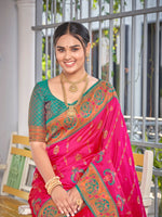 Thumbnail for MANOHARI Banarasi Silk Blend Jacquard Work Saree - Pink - Dista