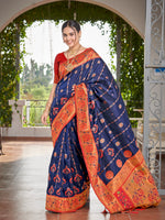 Thumbnail for MANOHARI Banarasi Silk Blend Jacquard Work Saree - Blue - Dista