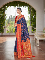 Thumbnail for MANOHARI Banarasi Silk Blend Jacquard Work Saree - Blue - Dista