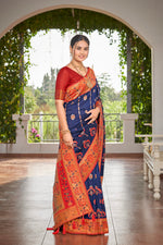 Thumbnail for MANOHARI Banarasi Silk Blend Jacquard Work Saree - Blue - Dista