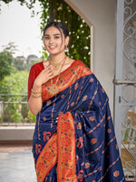Thumbnail for MANOHARI Banarasi Silk Blend Jacquard Work Saree - Blue - Dista