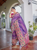 Thumbnail for MANOHARI Banarasi Silk Blend Jacquard Work Saree - Purple - Dista