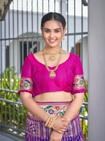 Thumbnail for MANOHARI Banarasi Silk Blend Jacquard Work Saree - Purple - Dista
