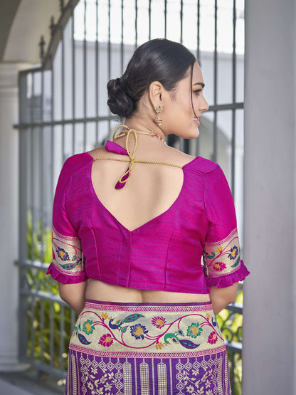 MANOHARI Banarasi Silk Blend Jacquard Work Saree - Purple - Dista