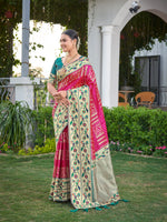 Thumbnail for MANOHARI Banarasi Silk Blend Jacquard Work Saree - Pink - Dista