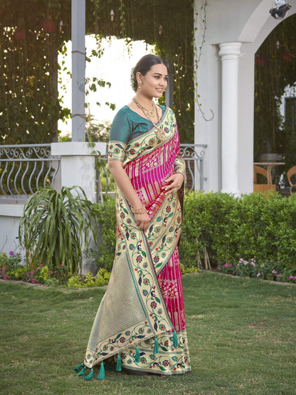 MANOHARI Banarasi Silk Blend Jacquard Work Saree - Pink - Dista