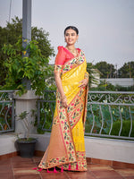 Thumbnail for MANOHARI Banarasi Silk Blend Jacquard Work Saree - Yellow - Dista