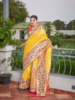 Thumbnail for MANOHARI Banarasi Silk Blend Jacquard Work Saree - Yellow - Dista