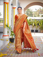 Thumbnail for MANOHARI Banarasi Silk Blend Jacquard Work Saree - Orange - Dista