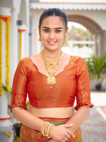 Thumbnail for MANOHARI Banarasi Silk Blend Jacquard Work Saree - Orange - Dista