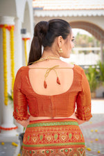 Thumbnail for MANOHARI Banarasi Silk Blend Jacquard Work Saree - Orange - Dista