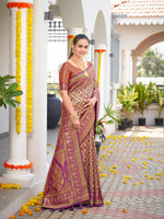 Thumbnail for MANOHARI Banarasi Silk Blend Jacquard Work Saree - Purple - Dista