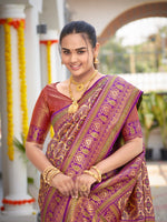 Thumbnail for MANOHARI Banarasi Silk Blend Jacquard Work Saree - Purple - Dista