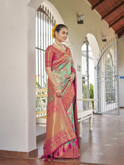 MANOHARI Banarasi Silk Blend Jacquard Work Saree - Blue - Dista