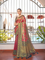Thumbnail for MANOHARI Banarasi Silk Blend Jacquard Work Saree - Pink - Dista