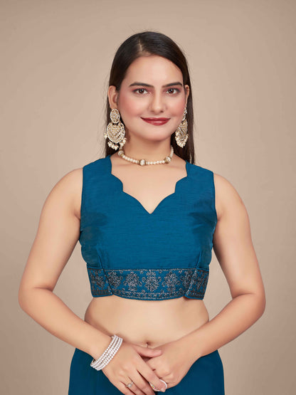 MANOHARI Georgette Embroidered Work Saree - Blue - Dista