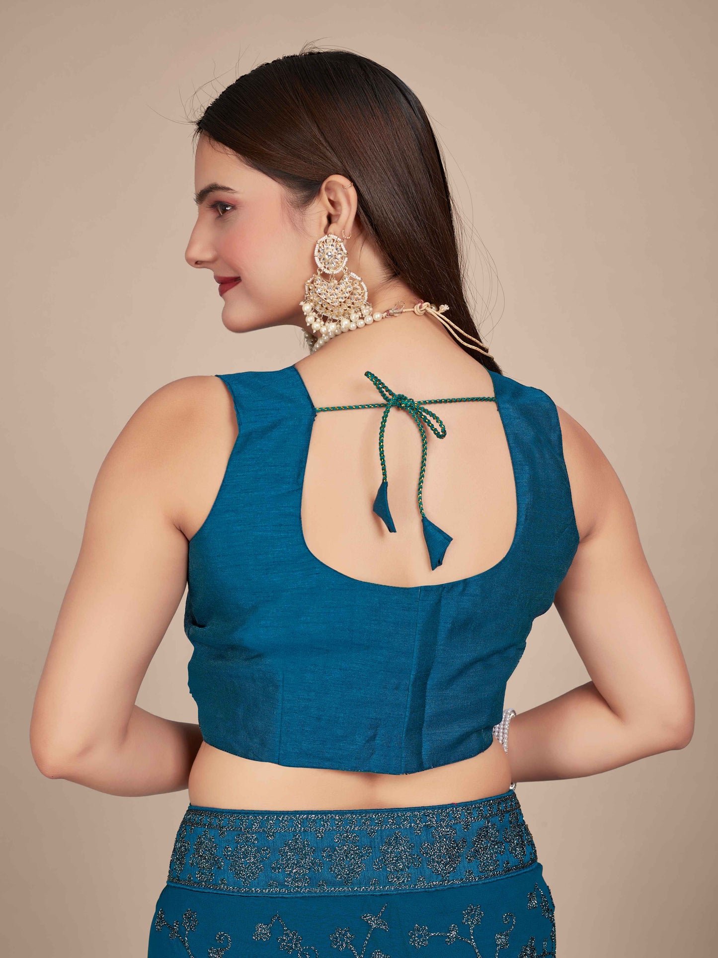 MANOHARI Georgette Embroidered Work Saree - Blue - Dista
