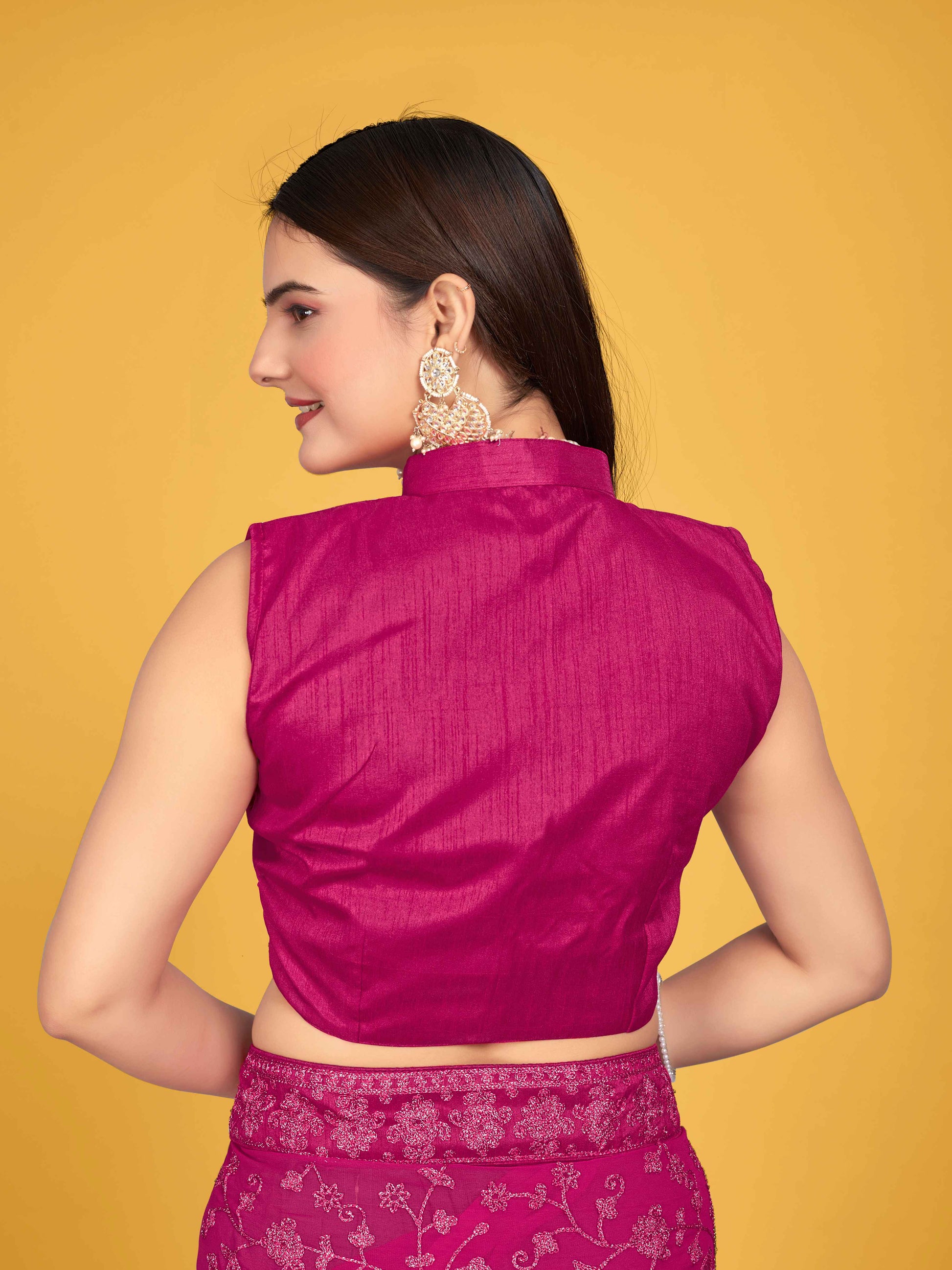 MANOHARI Georgette Embroidered Work Saree - Pink - Dista