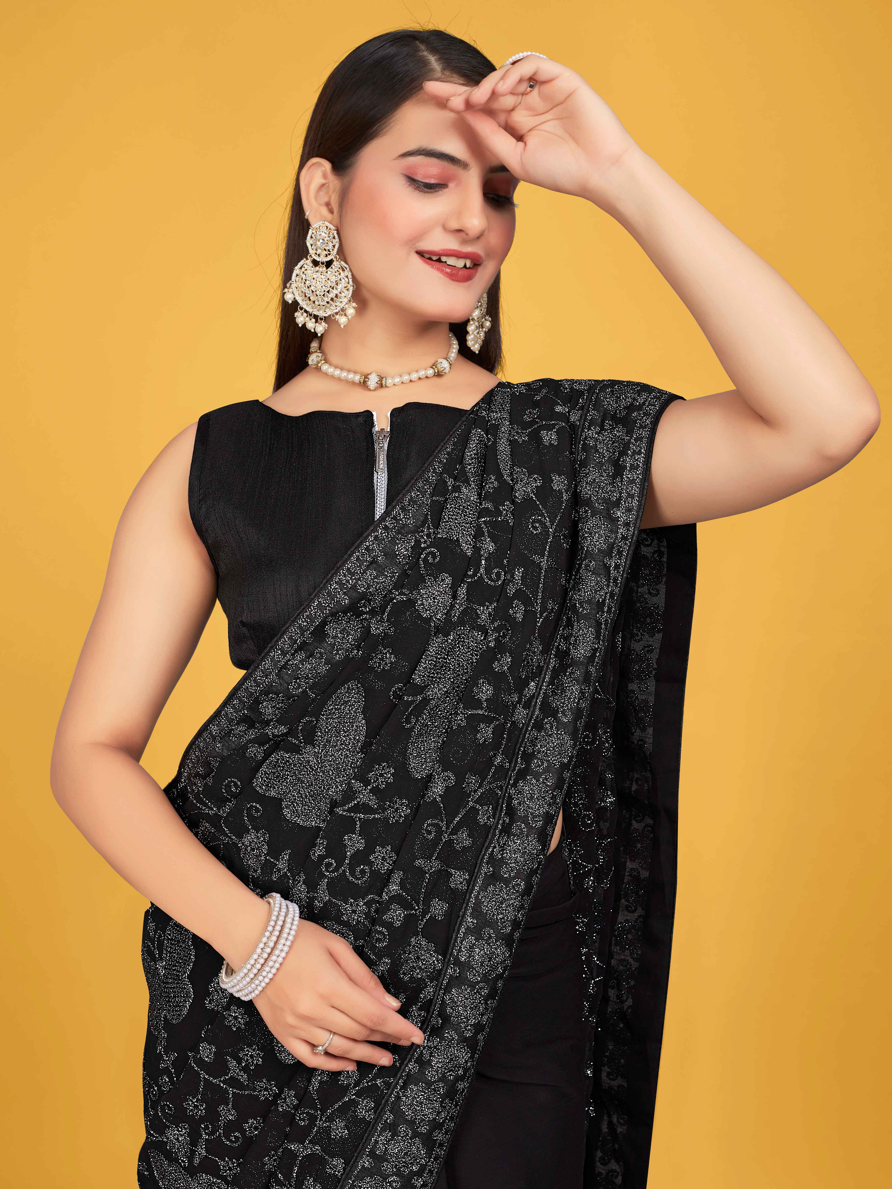 MANOHARI Georgette Embroidered Work Saree - Black - Dista